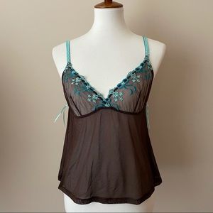 H&M sheer cami, brown & teal
